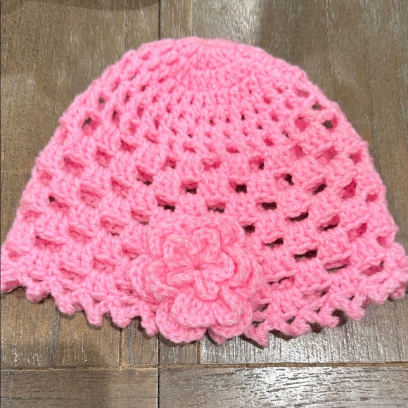 Pink Crochet  Beanie with Flower - Picture 1 of 1